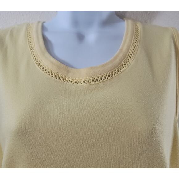 Napa Valley Yellow Round Neck Crochet Detail Sleeveless Top Large Lightweight - Picture 2 of 5